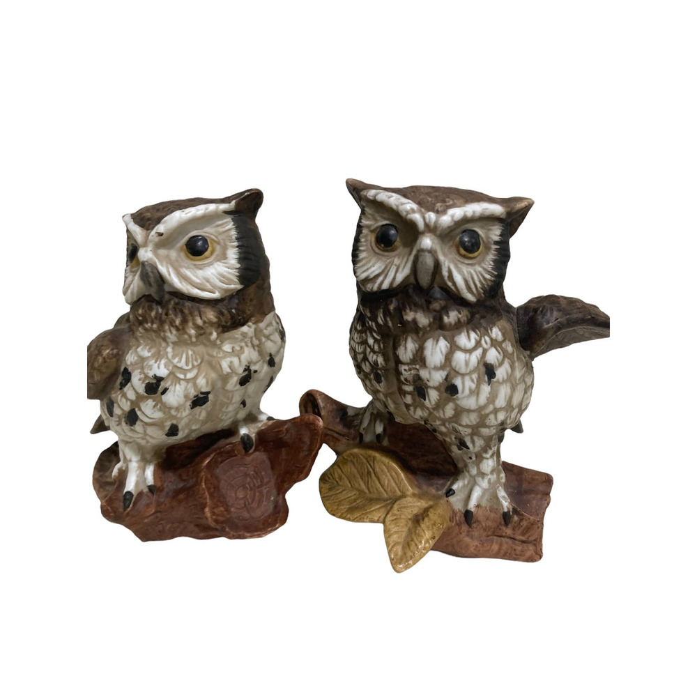 Vintage Owl Figurines Homco Figurine Porcelain Owls Hand‎ Painted 1970s